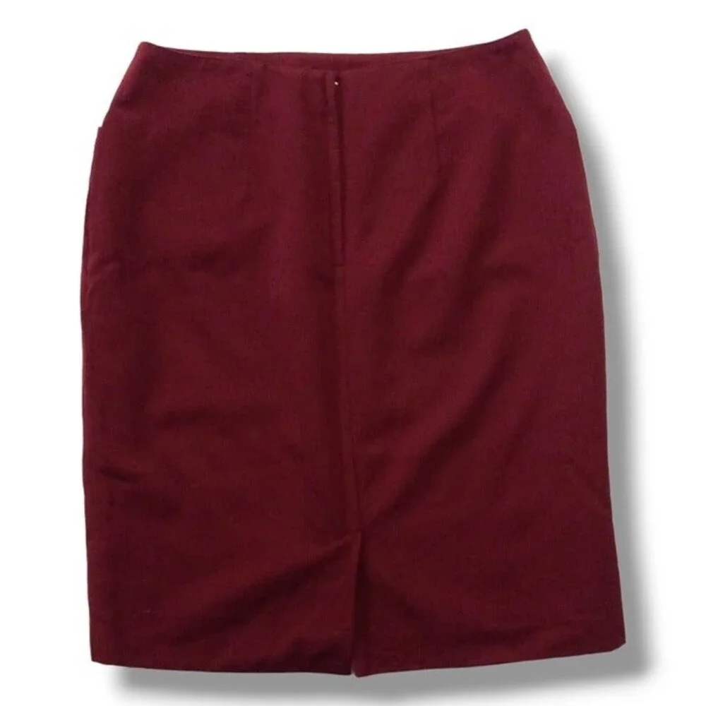 Winterport Wool Pencil Skirt-Size 12-Burgundy-Pockets-Lined-Preppy-Vintage